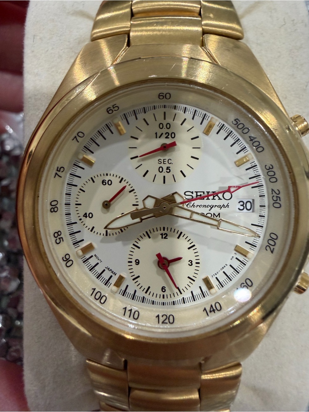 Seiko Gold and White Chronograph Bracelet Watch